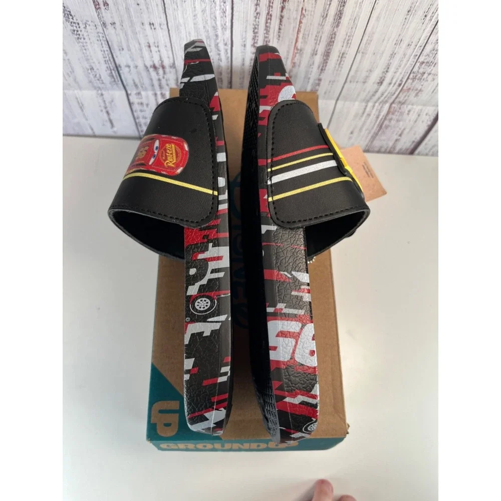 Disney Cars Lightning McQueen Slides Sandals Boys Size 3 Black Red Ground Up